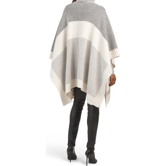 NEW! Naadam One Size $595 Wool Blend Fisherman Color Block Poncho Gray Blue J7-6 - Picture 2 of 13